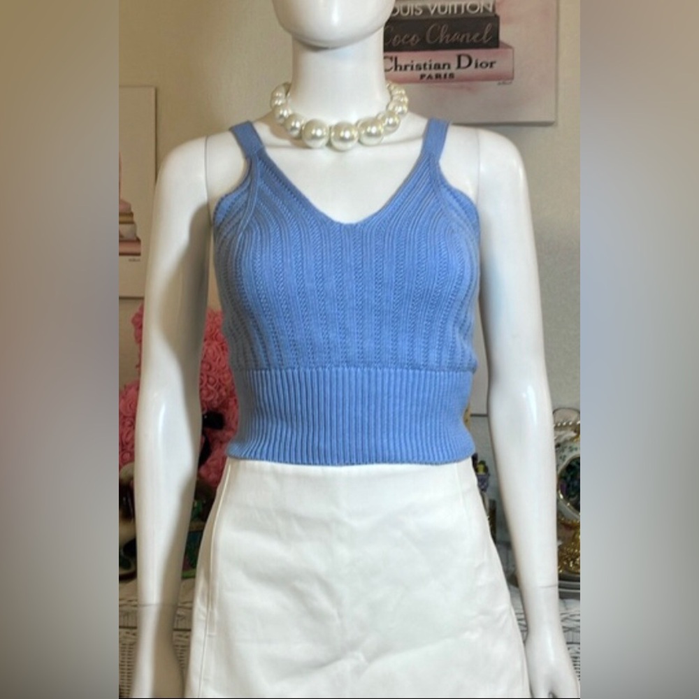 Streetwear Society Crop Top Sleeveless Pullover Cotton Knit in Blue Size XS